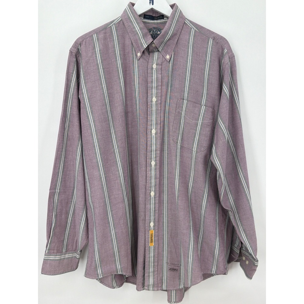 Vtg BD Baggies Mens Large Striped Button Down Shirt Purple Blue Cotton USA Made
